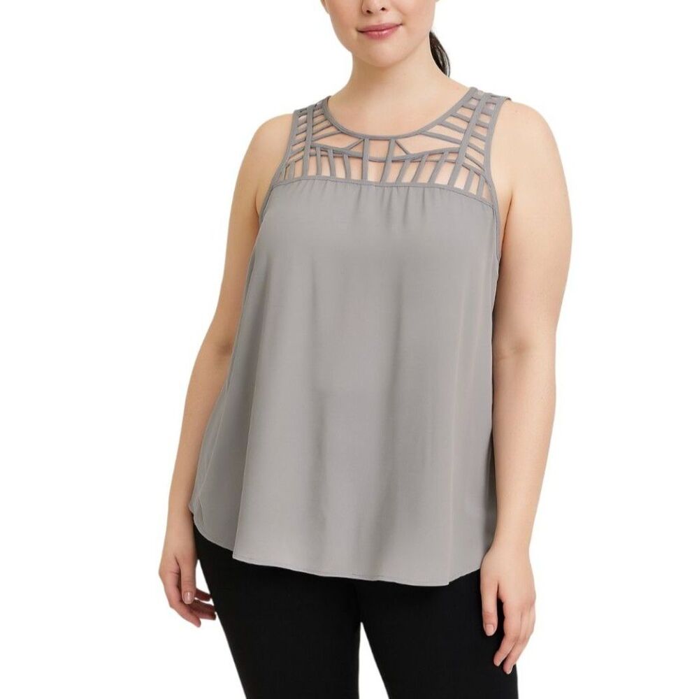 Torrid Women’s Gray Georgette Cage Yoke Strappy Tank Top | 0X